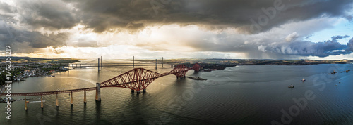 Schilderij op canvas Forth Bridge from a drone, Queensferry Crossing, Forth Estuary, Scotland