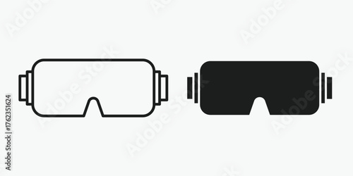 Virtual reality headset icon in outline, solid, and color style on a light gray background, ideal for gaming, VR tech, and digital innovation projects, available in EPS vector format.