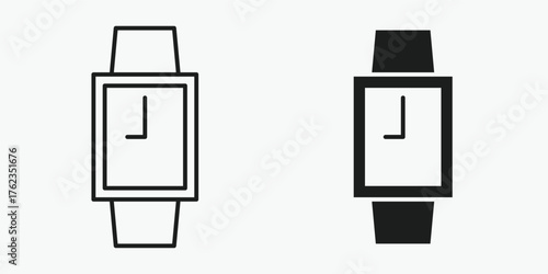 Smartwatch icon in outline, solid, and color style on a light gray background, perfect for wearable tech, fitness, and gadget design projects, available in EPS vector format.