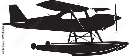 Seaplane Floatplane Side View Silhouettes Isolated Flat Element Minimal Design