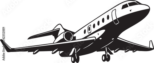 Sleek Private Jet Taking Off Silhouettes Isolated Flat Element Minimal Design