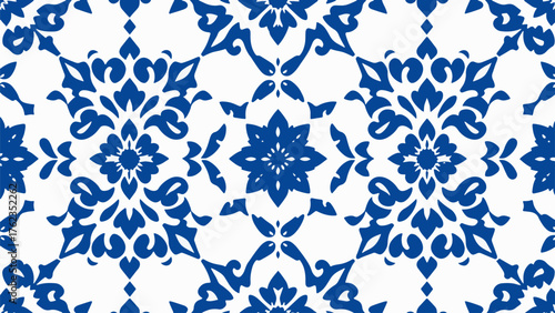 seamless pattern with blue flowers damask