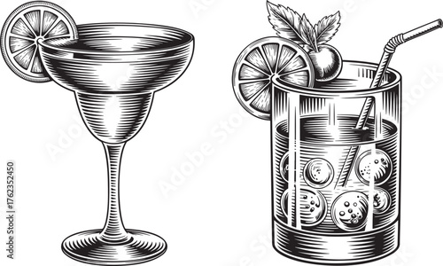 Alcoholic cocktails Hand drawn style  silhouette set isolated on transparent background