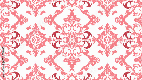 A beautiful and elegant damask seamless pattern vector in classic shades of pink and cream. This luxurious and classic design is perfect for use as wallpaper, fabric, or as a background for invitation