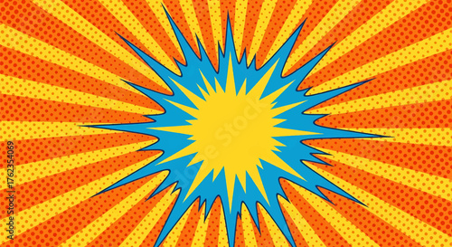 A dynamic vector illustration of an explosion concept in a pop art comic style with bright colors