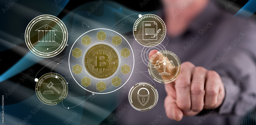 Obraz premium Man touching a bitcoin regulation concept