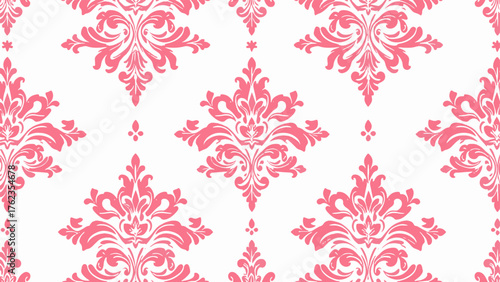 Damask Seamless Pattern with floral pink and white color, vector illustration elegant for textile design, wall paper, bedding, curtain, upholstery fabric, cushion