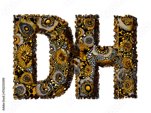 Dh is filled with a golden Ase Oke brown pattern isolated on a white background PNG.