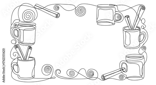 Cider Mug and Cinnamon Stick Frame Design, Beverage Presentation and Decorative Border