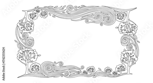Decorative floral frame design for digital and printed stationery, nature-themed border illustration