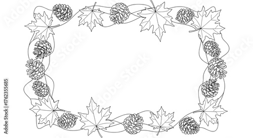 Frame made of maple leaves and pinecones, autumn seasonal border decoration for greeting or invitation design