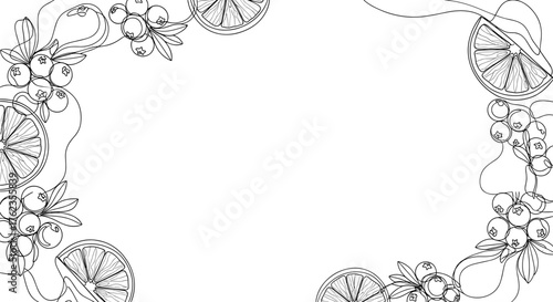 Cranberry and Orange Slice Frame Border for Decorative Holiday Design