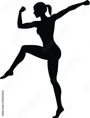 Silhouette of a female runner in a dynamic sprint vector illustration