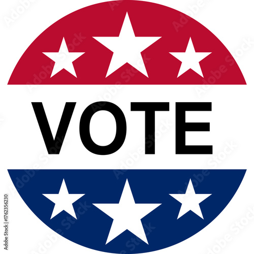 Circular badge with a VOTE button in the colors of the American flag and stars. It symbolizes the Democratic electoral process in the United States,