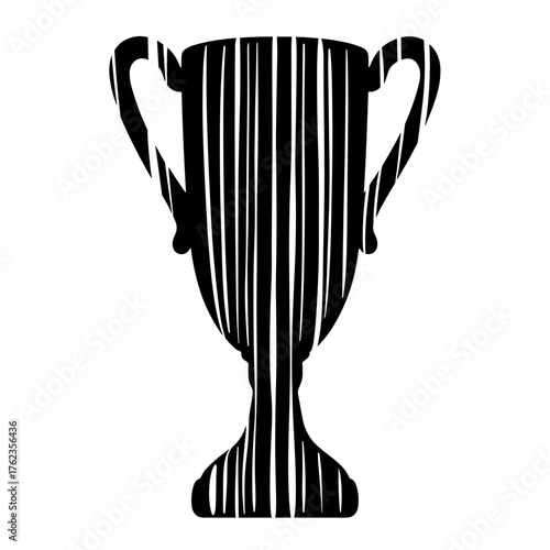 Trophy silhouette with vertical stripe pattern, award achievement and competitive success concept