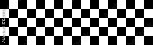 Racing flag with seamless horizontal checkerboard pattern, black and white graphic element for automotive and motorsport themes, decorative border for speed, victory, and finish line concepts