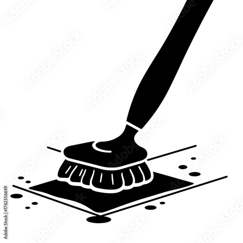 Silhouette of brush scrubbing tiles with eco-friendly foam, cleaning efficiency in home maintenance