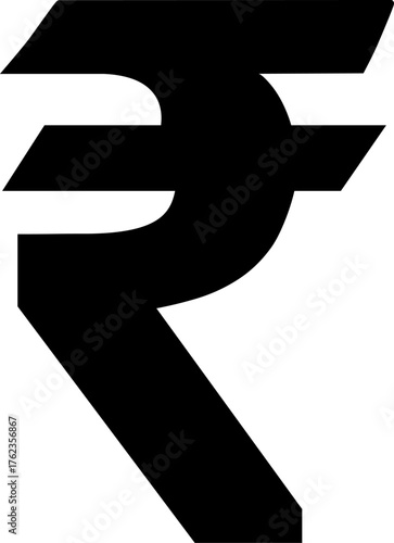 The black symbol of the Indian rupee represents economic strength and monetary transactions in India, a financial icon for domestic and international markets