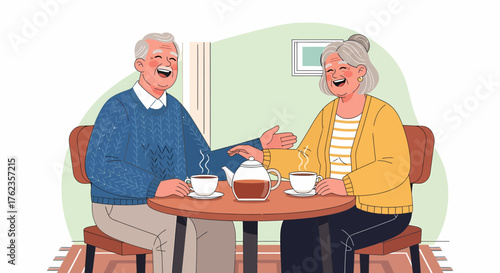 Senior Couple Enjoying Tea And Conversation In A Cozy Setting