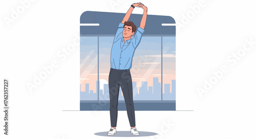 Stretching At The Office Workplace During Break For Refreshment