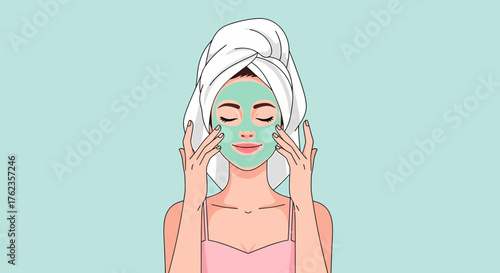 Woman Applying Facial Mask For Skincare Beauty Treatment