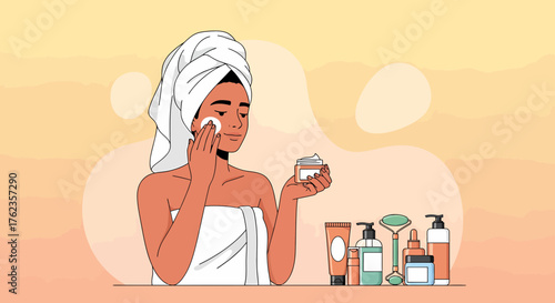 Woman Engaged In Her Skincare Routine At Home With Serenity