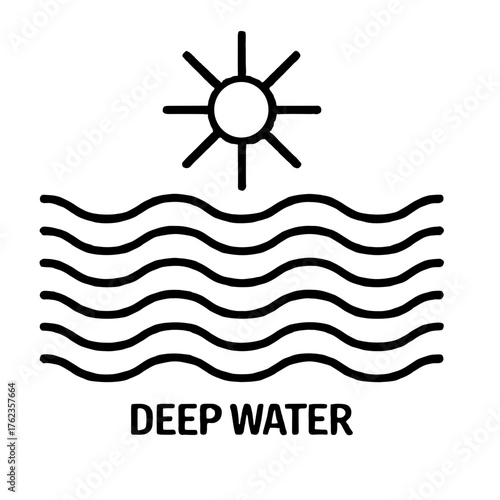 Line art of sun over waves depicting deep water concept  