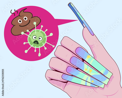 Dirt under the nails.  Personal hygiene. Vector illustration. Healthcare illustration. 
