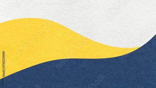 Abstract white, yellow, navy blue texture paper background, wavy layers. Wave pattern with copy space for banner