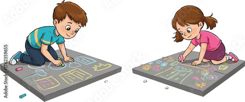 Cartoon children sculpting clay animals, outdoor creative activity, fine motor skills, educational illustration, kids learning, vector art, school playtime, fun