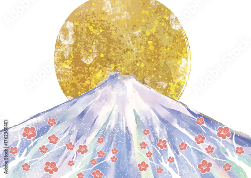 富士山, 正月, 新年, 世界遺産, 水彩, 山, 年賀状, 背景, あしらい, 和風, 和柄, 日本, 雪, 冬, 雪化粧, 雪景色, 景色, ベクター, アブストラクト, バックグラウンド, 自然, 風情, 月, 梅, 花, おしゃれ, 新春