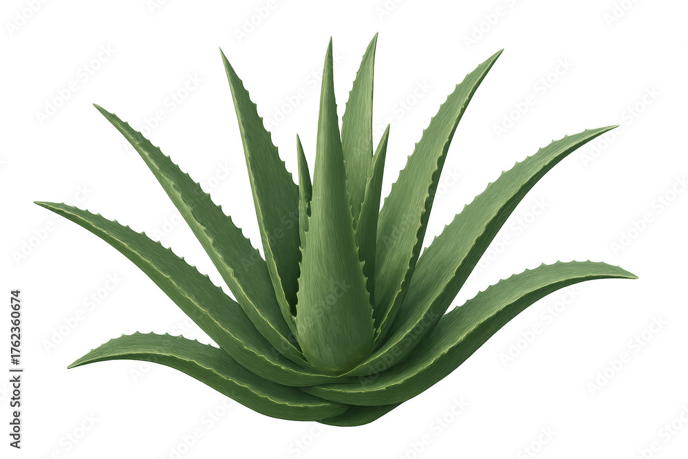 Fototapeta premium Aloe vera plant with green succulent leaves, a natural herbal medicine ingredient, isolated on transparent background