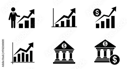 Financial growth and banking icon collection for business analysis