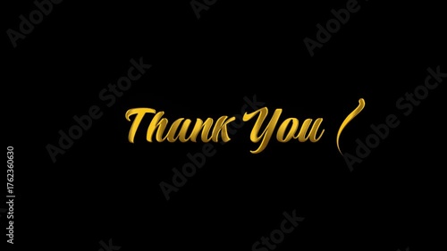 Elegant golden “Thank You” typography on a dark black background. Minimalist design with shiny metallic style, perfect for greeting cards, appreciation messages, or social media posts.