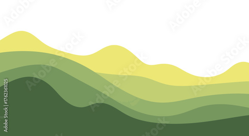 Serene abstract natural landscape featuring gentle waves of layered green and yellow hills graphic