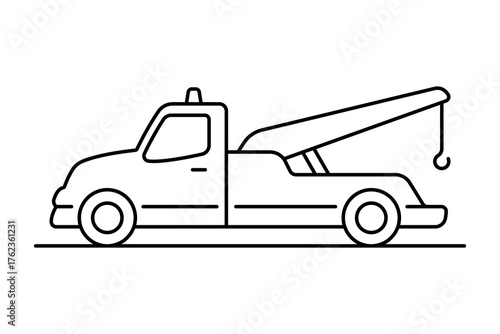 Tow truck icon. Black outline linear silhouette. Editable strokes. Side view. Vector simple flat graphic illustration. Isolated object on a white background.