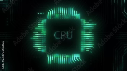 Concept animation shows the process of turning on the CPU in the motherboard. futuristic Digital green pulses and glowing signals flow animation background 4k loop