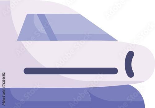 Minimalist High-Speed Train Front Illustration in Purple and White