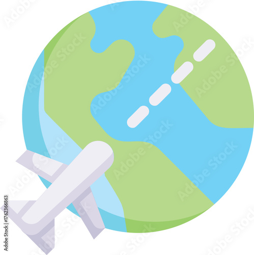 Airplane Flying Over Earth Globe Travel Illustration