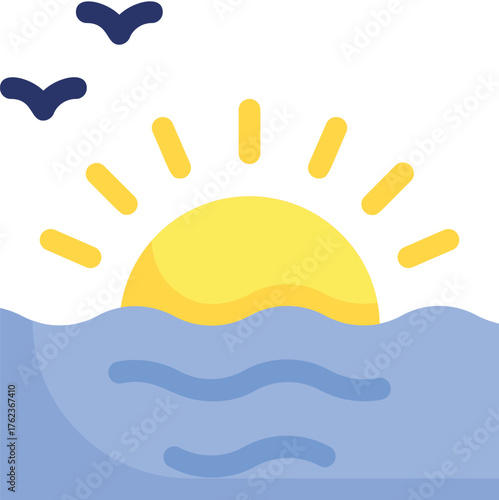 Minimalist Ocean Sunrise with Seagulls Illustration