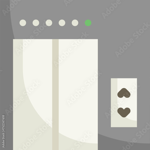 Elevator Doors with Control Panel Illustration on Grey Background