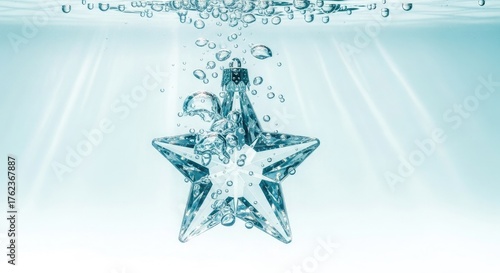 Underwater Crystal Star Ornament Decoration Clear Water Bubbles Holiday Season Decor Festive Cheer Celebration Winter Joy Symbol Graphic Element Aquamarine