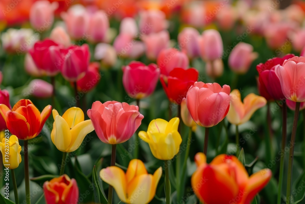 Fototapeta premium Colorful tulips on sunny background