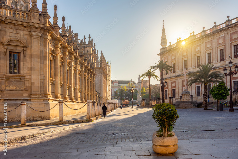Obraz premium Gothic cathedral and Archive of Indies in Seville, Spain
