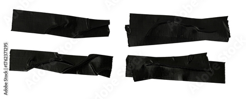 adhesive black tape PNG isolated on transparent background, Set of different black sticky tapes isolated on a white background