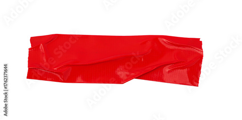 Fotografía Red Duct Tape Strip Isolated on White Background – Wrinkled Adhesive Tape Piece,