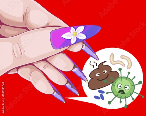 Dirt under the nails.  Personal hygiene. Vector illustration. Healthcare illustration. 