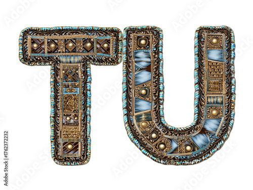 Tu is written inside a colorful tracery pattern isolated on a white background PNG.