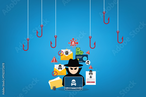 hacker in front of his computer committing digital cybercrime	