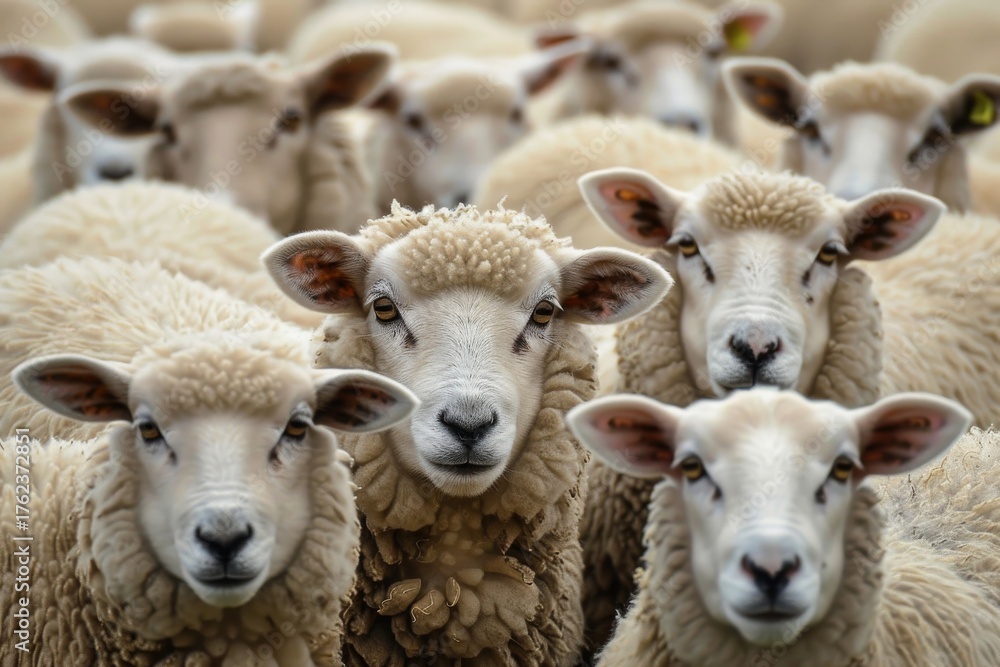Fototapeta premium Sheep looking at camera, one in focus